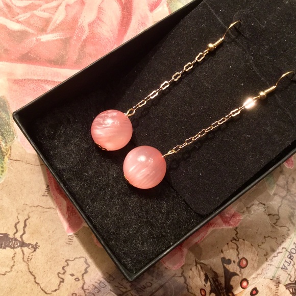 18K Gold Plated RosePink Sphere Earrings - Picture 4 of 7